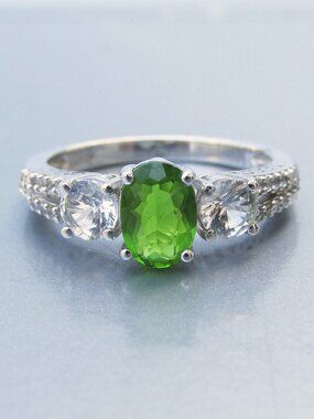 J. Homan Sterling Silver Oval Green Vintage Cubic Zirconia Ring Sz. 7